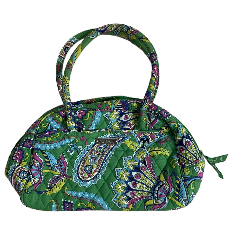 Vera Bradley Green Floral Quilted Two Handles Duffle Style Purse Bag